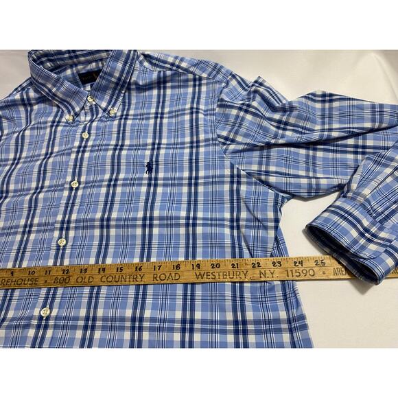 Polo Ralph Lauren Blue Plaid Nylon Blend Shirt Size XL Long Sleeve Performance - Picture 5 of 8